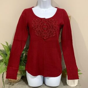 LUCKY BRAND Thermal Scoopneck Skirt with Red Lace Detail S